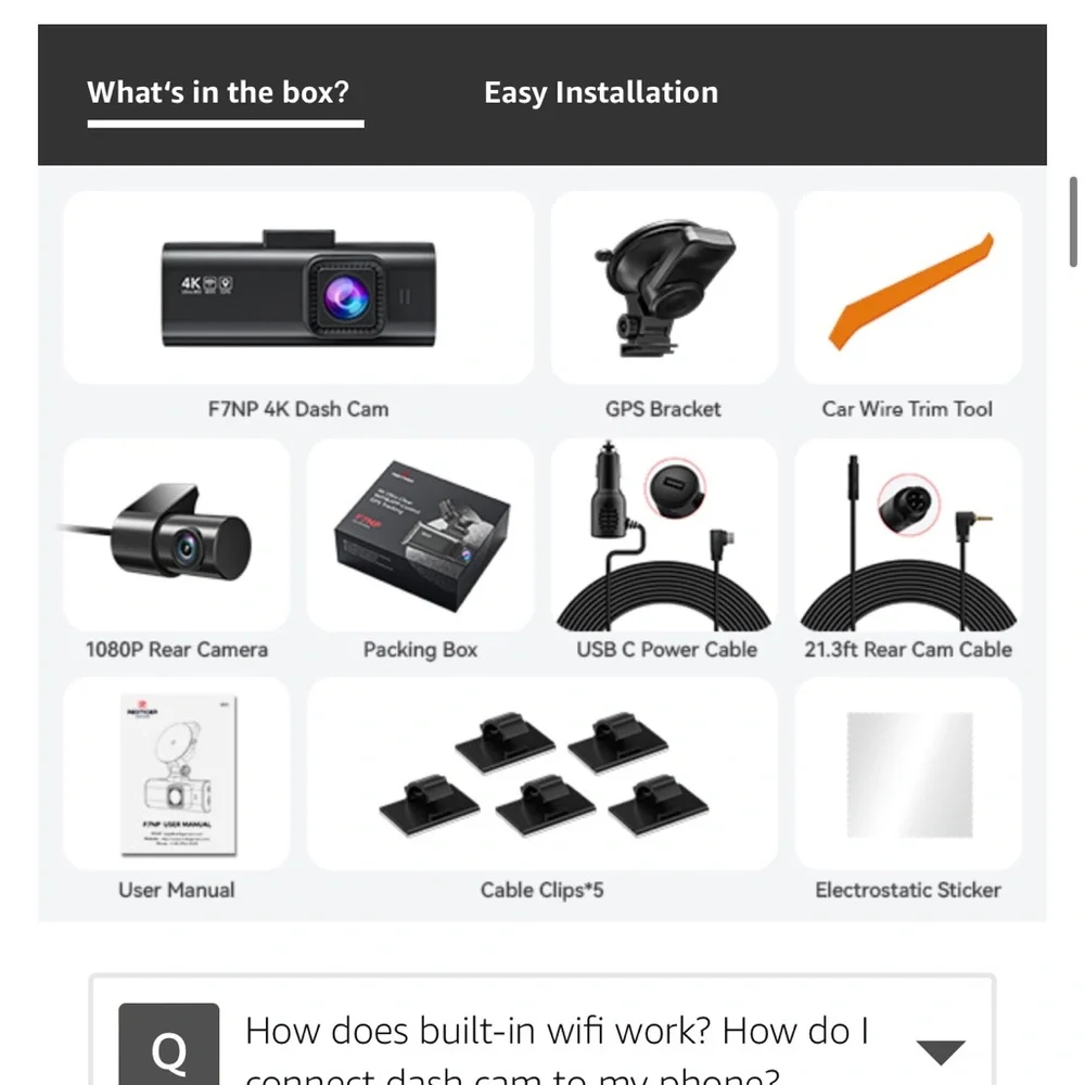 NEW—NEVER BEEN USED.  REDTIGER Dash Cam Front Rear, 4K/2.5K Full HD - Picture 3 of 5